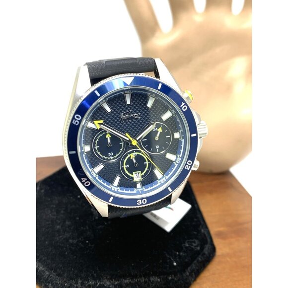 Lacoste Men's Watch 2011361 Quartz Chronograph Blue Dial Black Rubber Strap 43mm - Picture 12 of 13